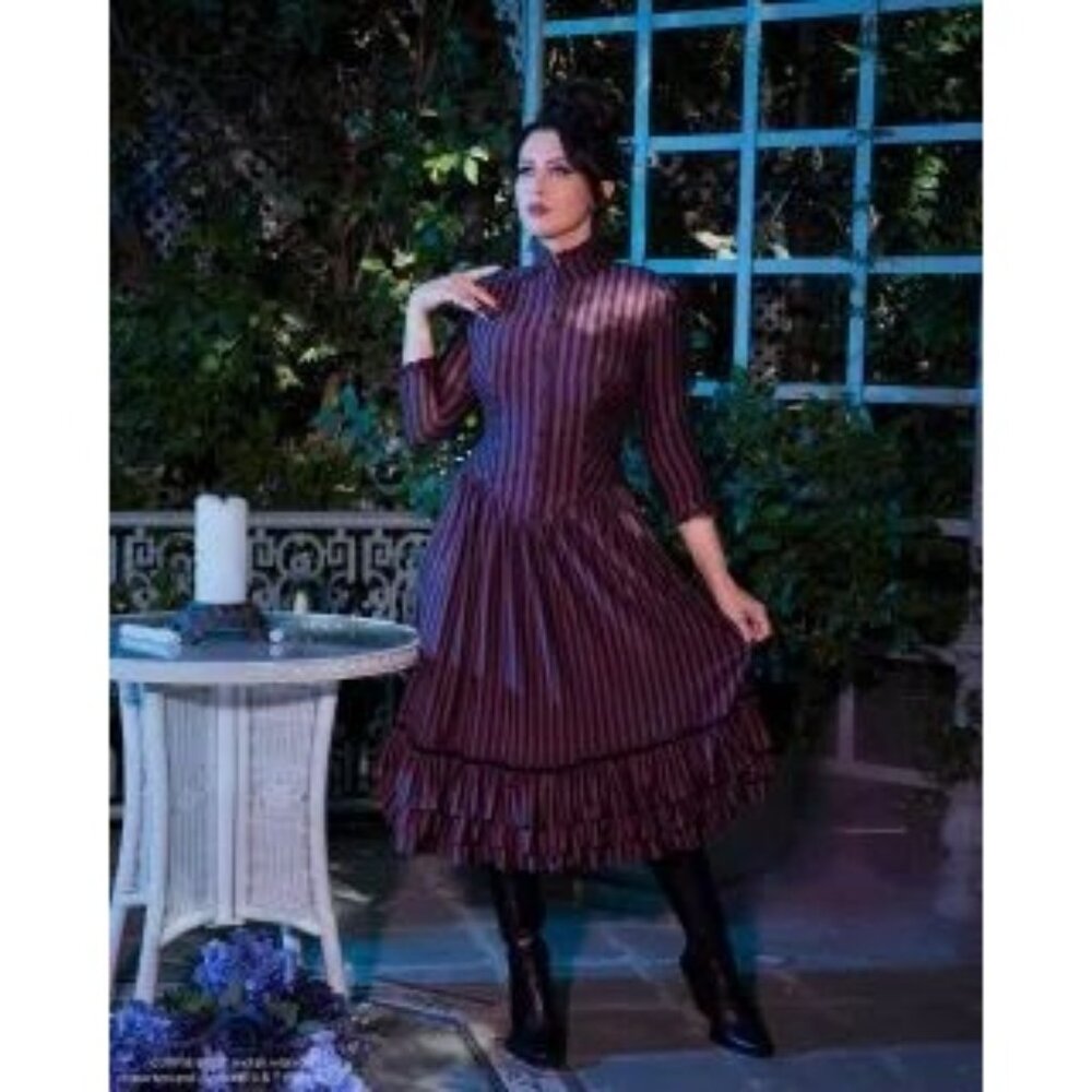 Women's Vintage-Inspired Burgundy Striped Midi Dress